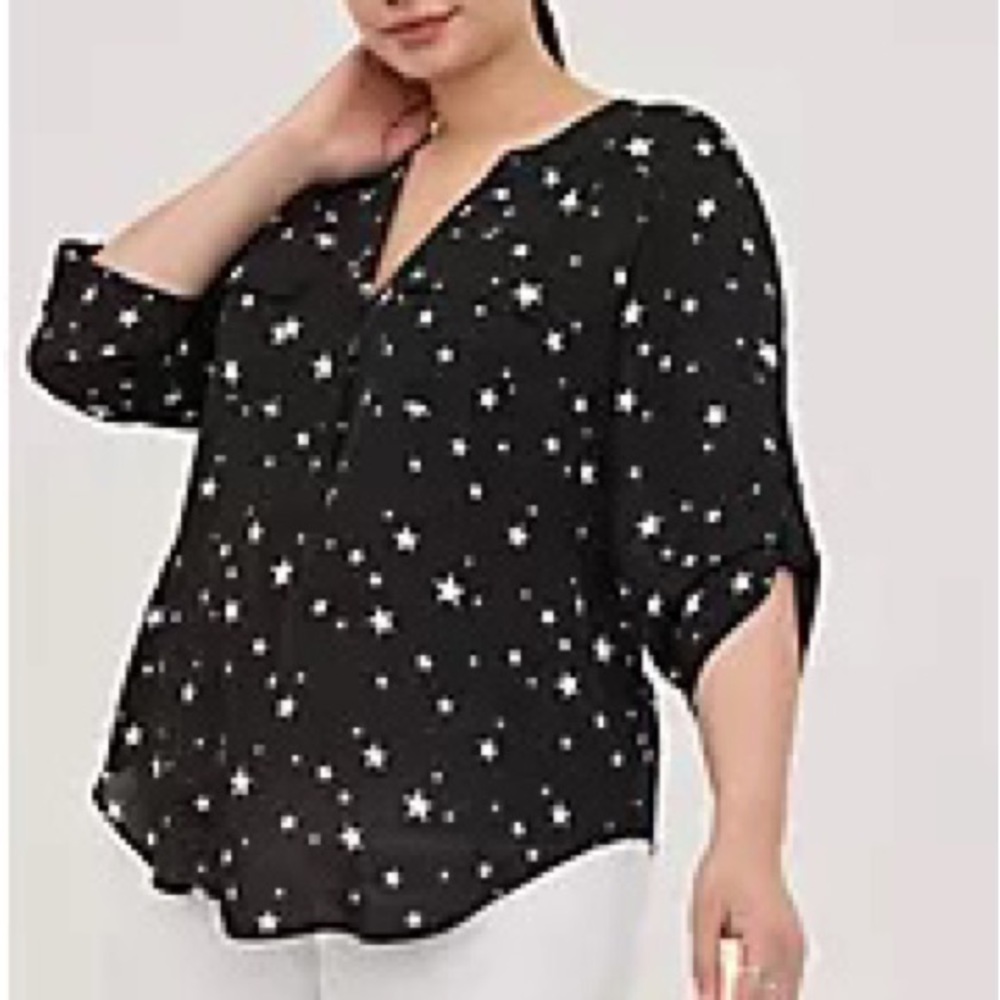 Torrid georgette black blouse with white stars!